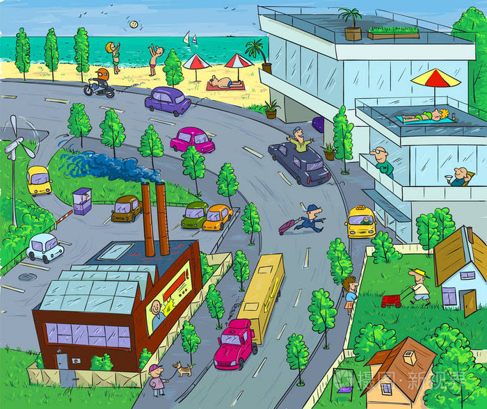 色彩鲜艳的城市风景动画片