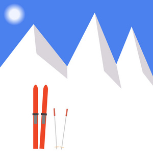 冬季景观，滑雪在雪中。矢量图