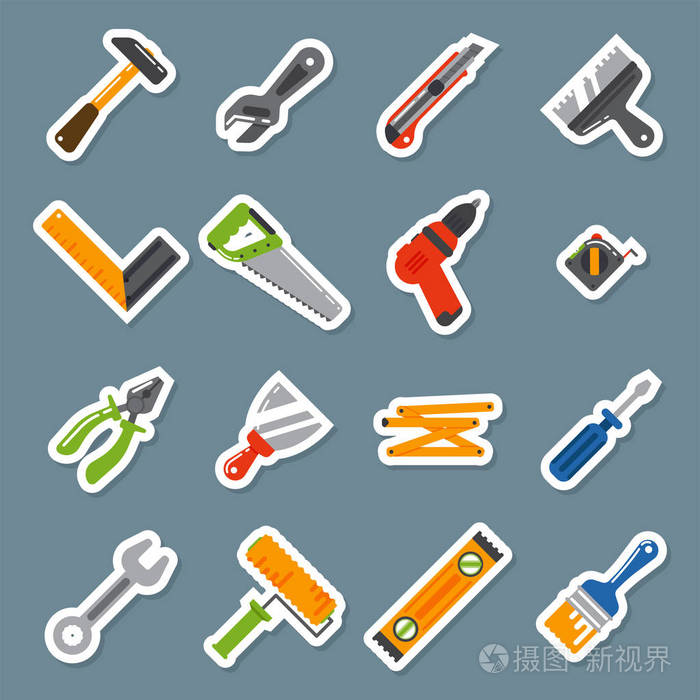 手用建筑工具工人设备房装修杂工矢量插画