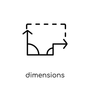 尺寸图标。时尚现代平面线性矢量尺寸图标在白色背景从细线几何汇集, 轮廓向量例证