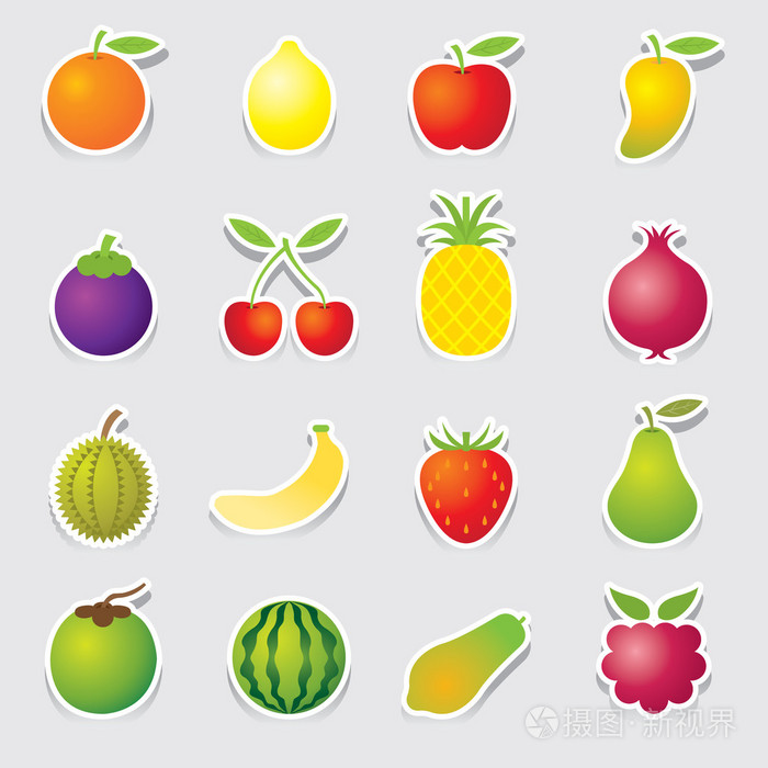混合的水果图标贴纸风格