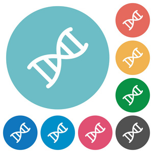 圆颜色背景上的 Dna 分子扁白色图标