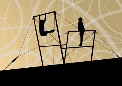 活跃的儿童体育高低杠矢量抽象剪影照片