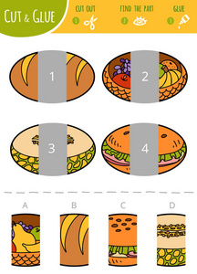 找到合适的部分。教育削减和胶水游戏的孩子。卡通一套几何形状。椭圆形