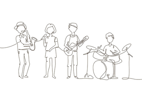 学校音乐乐队一线设计风格插画