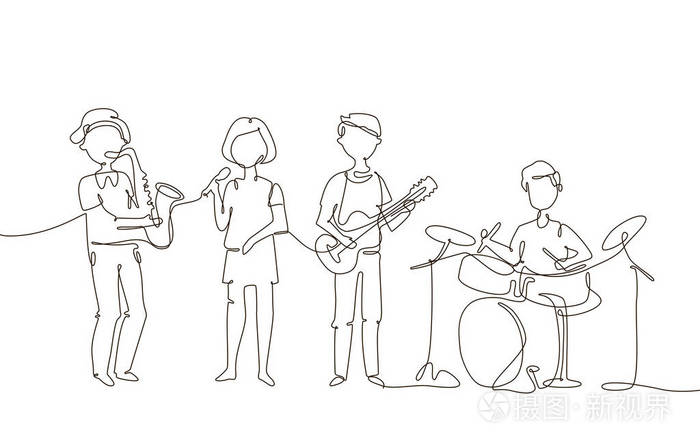 学校音乐乐队-一线设计风格插画
