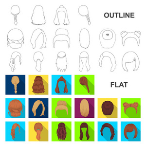 女性发型扁平图标集为设计。时尚发型矢量符号股票网页插图