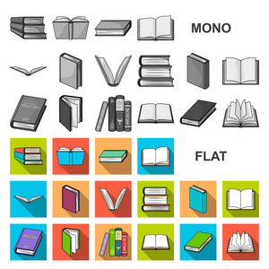 书在设置集合中的装订平面图标设计。印刷产品矢量符号股票网页插图