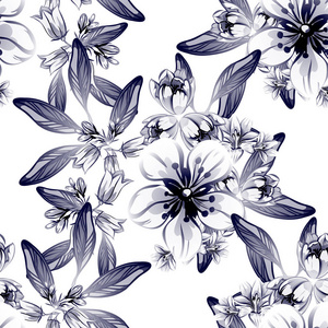 无缝的复古风格单色彩色花卉图案。花卉元素
