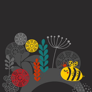 蜜蜂和花的彩色打印
