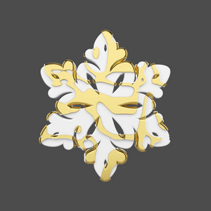 金色和白色的节日雪花在灰色背景下被隔离。圣诞节元素在金黄抽象软的线。3d 渲染