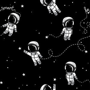 可爱涂鸦宇航员在太空中漂浮