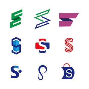 字母表字母设置 S 徽标元素。S 字母收藏