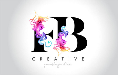 fb 充满活力的创意莱特标志设计与五颜六色的烟雾墨水流动矢量插图
