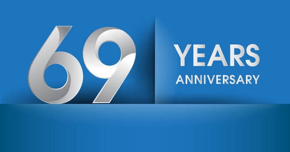 69年纪念标志, 蓝色矢量设计模板元素为您的生日聚会