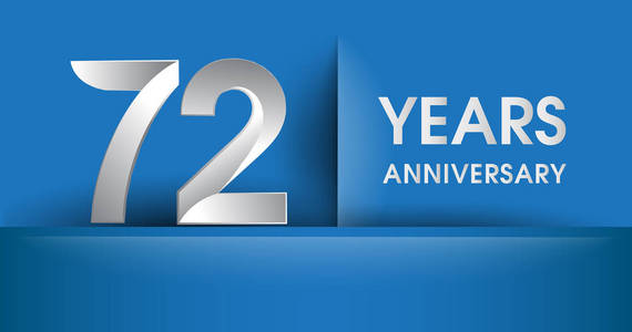 72年纪念标志, 蓝色矢量设计模板元素为您的生日聚会