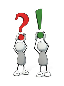 用红色和绿色感叹号的粗略小人照片