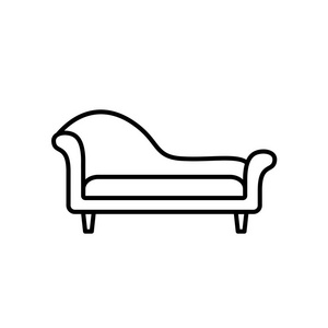 躺椅沙发的黑白矢量插图。设置的线图标。现代家居和办公家具。白色背景上的独立对象