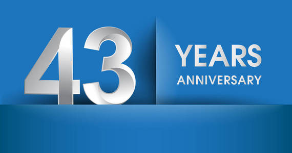 43年纪念标志, 蓝色矢量设计模板元素为您的生日聚会