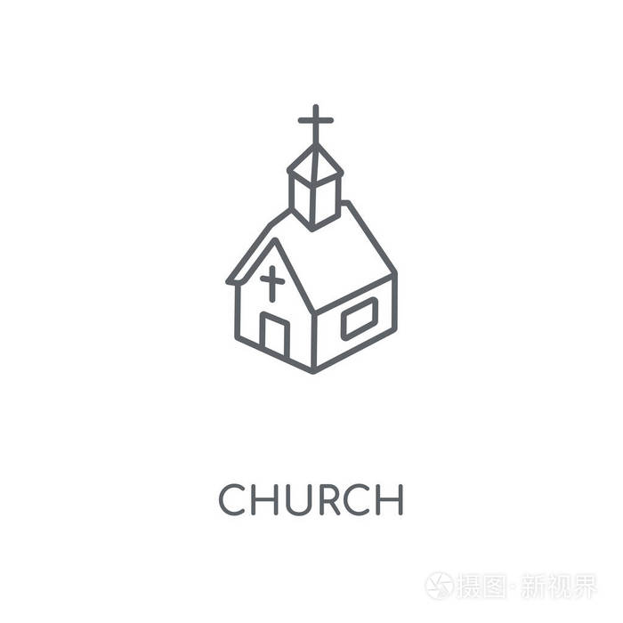 教会线性图标 教会概念笔画符号设计 薄的图形元素向量例证 在白色背景上的轮廓样式 Eps 10插画 正版商用图片08ka4p 摄图新视界