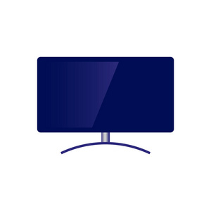 蓝色现代电视机, 宽平板图标。数字技术和媒体娱乐展示和广播设备。矢量平隔图
