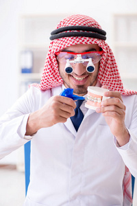 阿拉伯牙医在新的牙种植体工作