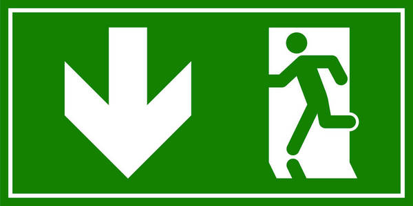 紧急出口标志.逃离消防出口的人照片