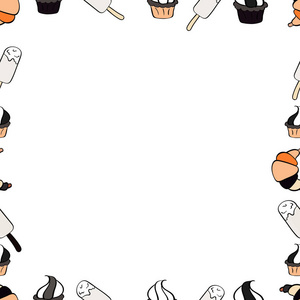 无缝.漫画风格涂鸦框架由白色,米色和黑色边框组成照片