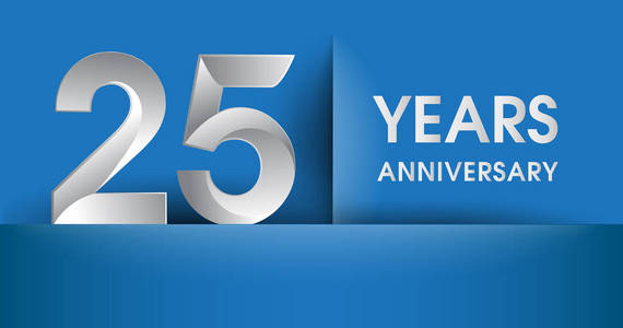 25年纪念标志, 蓝色矢量设计模板元素为您的生日聚会