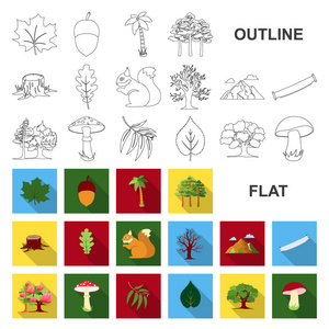 森林和自然平面图标集合中的设计。森林生命矢量符号股票网页插图