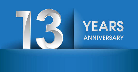 13年纪念标志, 蓝色矢量设计模板元素为您的生日聚会
