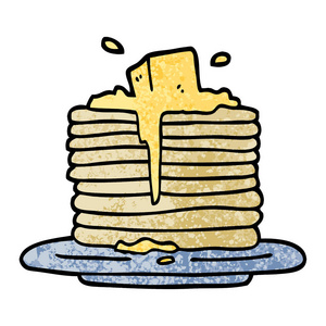 融化黄油格格纹理插图卡通黄油融化在煎饼照片