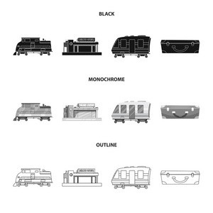 列车和车站标识的孤立对象。网上火车票股票符号的收集