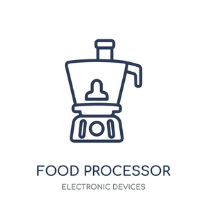 食品加工机图标。从电子设备收集的食品处理器线性符号设计