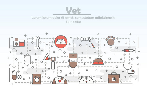 矢量细线艺术兽医海报横幅模板图片