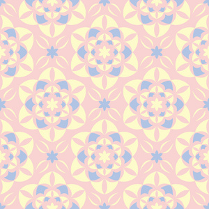 花卉无缝背景。粉红色, 蓝色和黄色花图案壁纸, 纺织品和织物