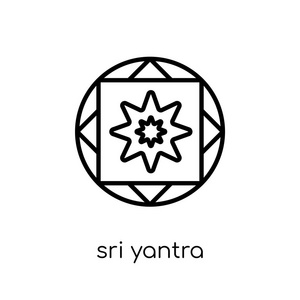sri yantra 图标。时尚现代平面线性向量 sri yantra 图标在白色背景从细线几何汇集, 轮廓向量例证