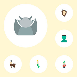 一套梦幻般的图标平面样式符号与怪物, 怪兽, 半人马和其他图标为您的 web 移动应用程序徽标设计