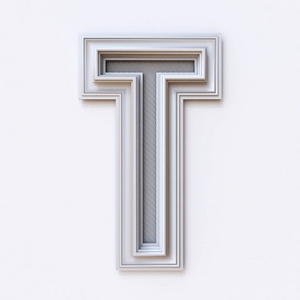 白色图片框架字体字母 t 3d 渲染插图在白色背景上隔离照片