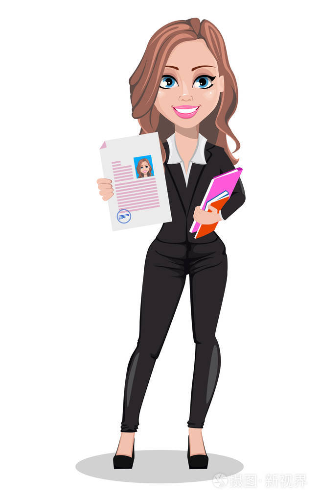 一个房地产经纪人卡通人物美丽的房地产经纪人持有签署协议可爱的商业