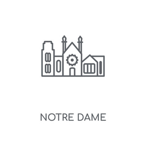 巴黎圣母院线性图标。巴黎圣母院概念笔画符号设计。薄的图形元素向量例证, 在白色背景上的轮廓样式, eps 10