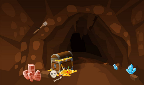 宝藏洞穴与胸部金币, 宝石.屏幕到电脑游戏.