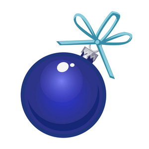 圣诞节玩具在白色背景查出的蓝色玻璃球的形式。动画片特写例证向量