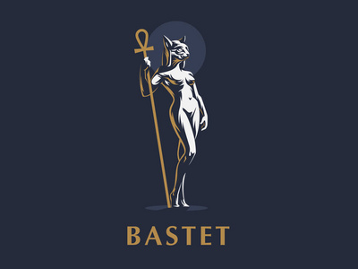 埃及女神 Bastet。猫。女人。向量