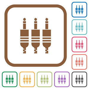 模拟插孔连接器在白色背景上的彩色圆角方形框架中的简单图标