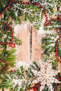 圣诞节背景, 冷杉树枝, 雪, 节日装饰, 雪花