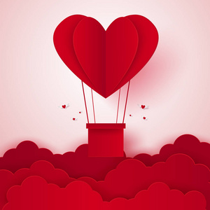 情人节, 爱的例证, 热气球的心形飞扬, 纸艺风格