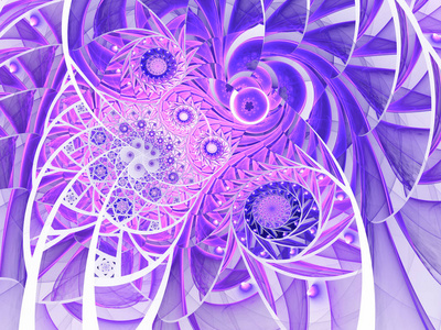 螺旋马赛克分形模式。紫色花卉马赛克着色玻璃成分