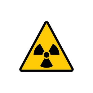 黄色三角形警告放射性标志.辐射警告三角形矢量符号贴纸照片