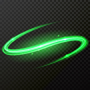 用矢量闪光的霓虹灯粒子旋转的彗星轨迹的绿色辉光波